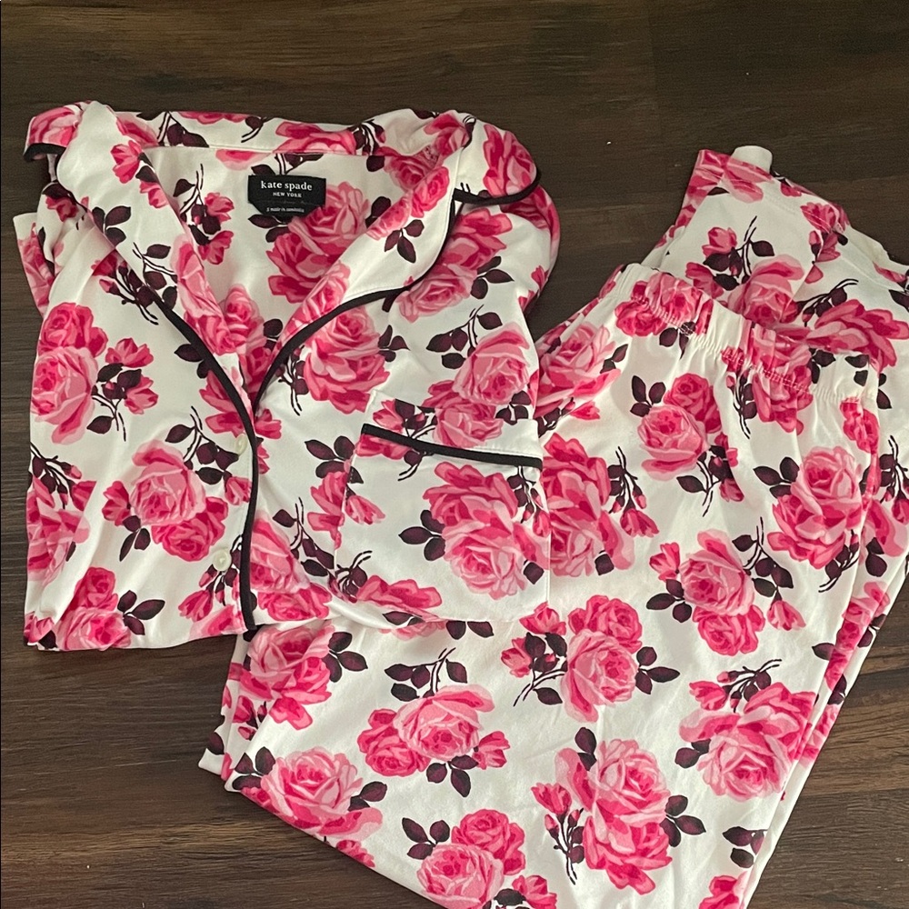kate spade Pink floral Rose shirt pants Pajama Set